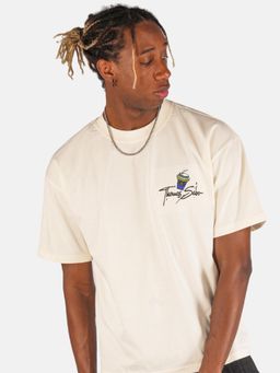 BOTABOCHI - Cream Mens Coffee Printed Half Sleeve T-Shirt