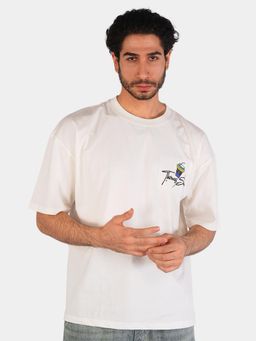 BOTABOCHI - White Mens Coffee Printed Half Sleeve T-Shirt