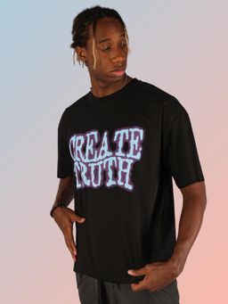 BOTABOCHI - Black Mens Create Truth Printed Half Sleeve T-Shirt