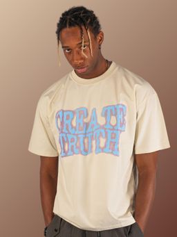 BOTABOCHI - Cream Mens Create Truth Printed Half Sleeve T-Shirt