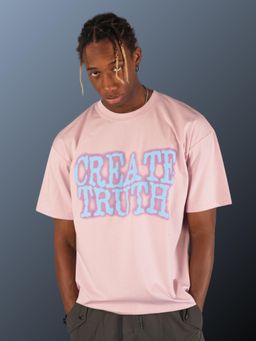 BOTABOCHI - Pink Mens Create Truth Printed Half Sleeve T-Shirt