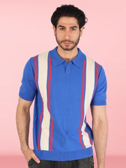 BOTABOCHI - Blue Mens Half Sleeve Polo Knit T-Shirt