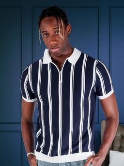 BOTABOCHI - Blue Mens Fine Knit Line Half Sleeve Polo T-Shirt