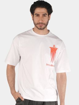 BOTABOCHI - White Mens Glow Galaxy T-Shirt Half Sleeve T-Shirt