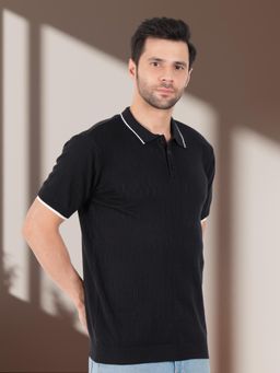 BOTABOCHI - Black Mens Half Sleeve with Self Design Polo T-Shirt