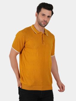 BOTABOCHI - Mustard Mens Half Sleeve Self Design Polo T-Shirt