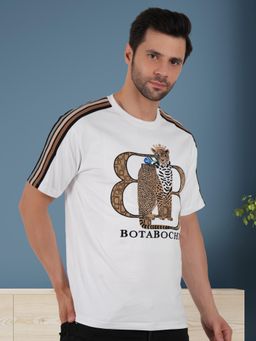 BOTABOCHI - White Mens Leopard Graphic T-Shirt Half Sleeve T-Shirt