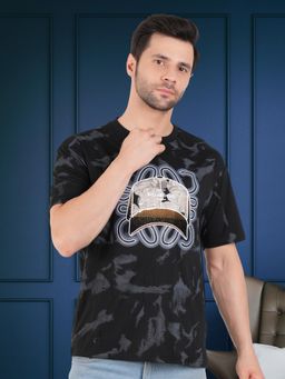 BOTABOCHI - Black Mens Faded Rugged T-Shirt Half Sleeve T-Shirt