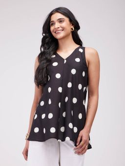 Pink Fort - Cotton Polka Sleeveless Top- Black