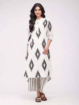 Pink Fort - Cotton Geometric Print Kurta & Pant White & Black (Set of 2)