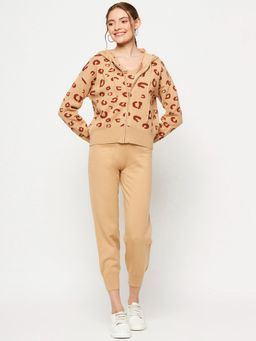 CAMLA - Women Beige Crop Top with Jacket & Joggers (Set of 3)