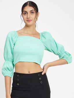 CAMLA - Women Green Square Neck Crop Top