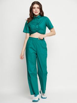 CAMLA - Women Green Crop Top with Pant (Set of 2)