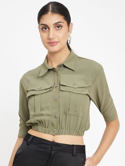 Madame - Women Olive Crop Top