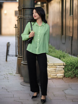 Zink London - Womens Solid Mint Gathered Shirt