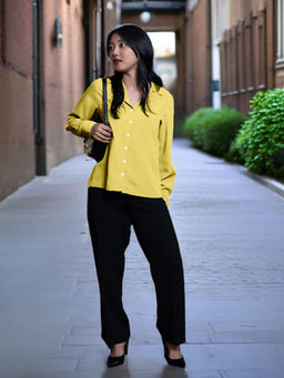 Zink London - Womens Solid Yellow Buttoned Shirt