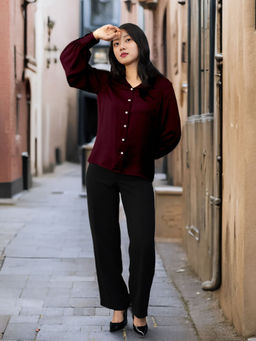 Zink London - Womens Solid Cranberry Regular Shirt
