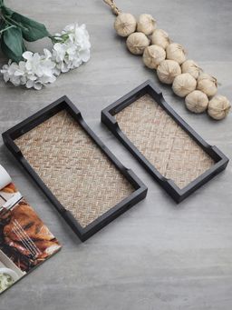 VarEesha - Ethnic Bamboo Woven Wooden Trays Set of Two