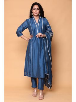 Zari Jaipur - Kurta Stitched with Chanderi Fabric Blue (Set of 3)