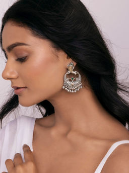 Indya - Dual Tone Green Fish Motif Chaandbali Earrings