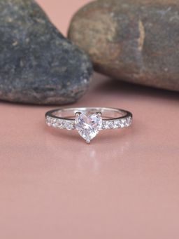 Ornate Jewels - 925 Silver 0.5 Carat American Diamond Heart Ring For Women & Girls