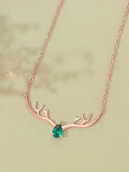 Ornate Jewels - 925 Silver 18K 2 Micron Rose Gold Pear Green Emerald Deer Necklace for Women & Girls (Free Size)
