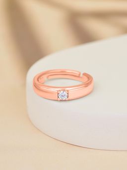 Ornate Jewels - 925 Silver 18K Rose Gold 0.5 Carat American Diamond Adjustable Ring for Women & Girls (One Size)