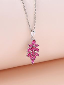Ornate Jewels - 925 Silver Marquise Red Ruby Cluster Leaf Pendant With Chain for Women & Girls (Free Size)
