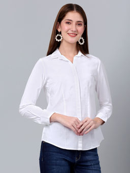 Cantabil - Women Solid White Formal Shirt
