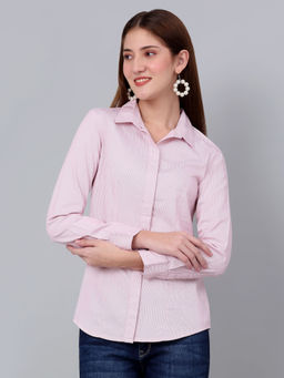 Cantabil - Women Striped Pink Formal Shirt