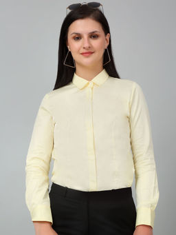 Cantabil - Women Solid Lemon Yellow Formal Shirt