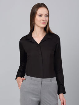 Cantabil - Women Solid Black Formal Shirt