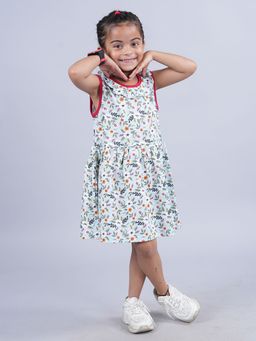 KiddoPanti - Girls Sleeveless Dress with Round Neck frill Aqua