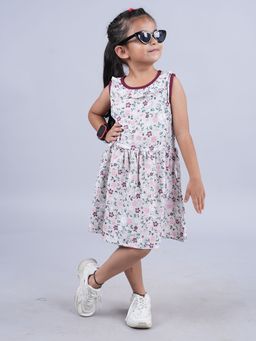 KiddoPanti - Girls Sleeveless Dress with Round Neck frill Beige