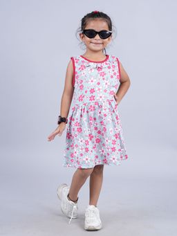 KiddoPanti - Girls Sleeveless Dress with Round Neck frill Blue