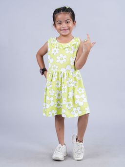 KiddoPanti - Girls Sleeveless Dress with Round Neck frill Green