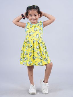 KiddoPanti - Girls Sleeveless Dress with Round Neck frill Yellow