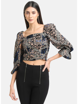 Kazo - Multicolor Ruched Printed Crop Top