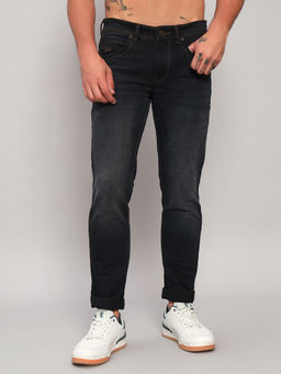 Cantabil - Men Solid Dark Grey Flat Front Mid Rise Full Length Narrow Fit Casual Jeans
