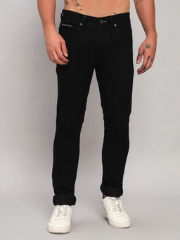 Cantabil - Men Solid Black Flat Front Mid Rise Full Length Narrow Fit Casual Jeans