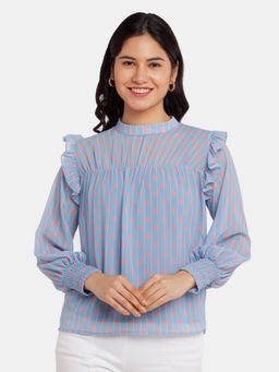 Zink London - Womens Blue Polka Dots Top