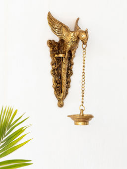ExclusiveLane - Golden Parrot Decorative Wall Hanging Brass Diya