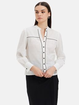 Kazo - Mandarin Collar Shirt With Contrast Embroidered Highlighting