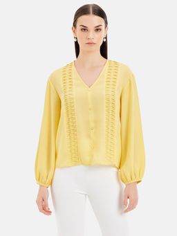 Kazo - V-Neck Full Sleeves Top With Pleating Detail