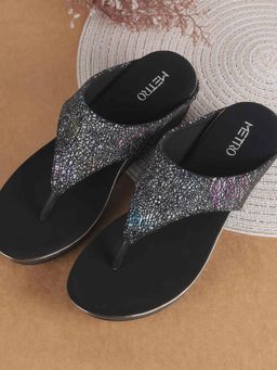 Metro - Black Synthetic Casual Wedges Heels