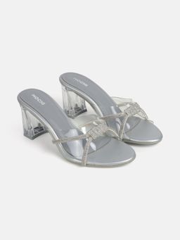 Mochi - Silver Synthetic Party Sandals Heels