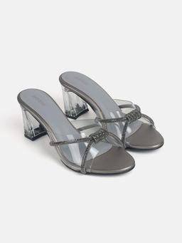 Mochi - Grey Synthetic Party Sandals Heels