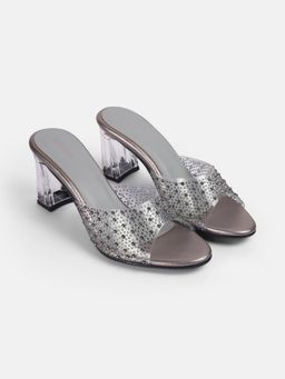 Mochi - Grey Synthetic Party Sandals Heels
