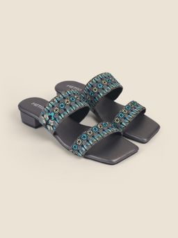 Metro - Grey Synthetic Casual Block Sandals Heels