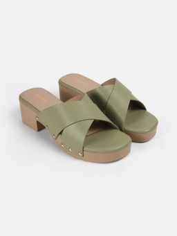Mochi - Green Synthetic Casual Sandals Heels